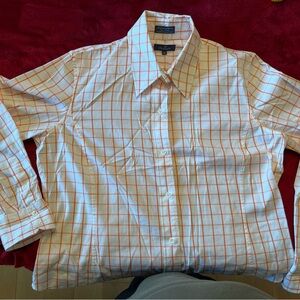 FACONNABLE | Women’s Orange Checkered Shirt | Size Large
